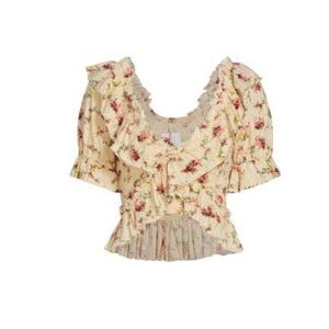 Free People Ruffle Floral Cropped Cotton Top